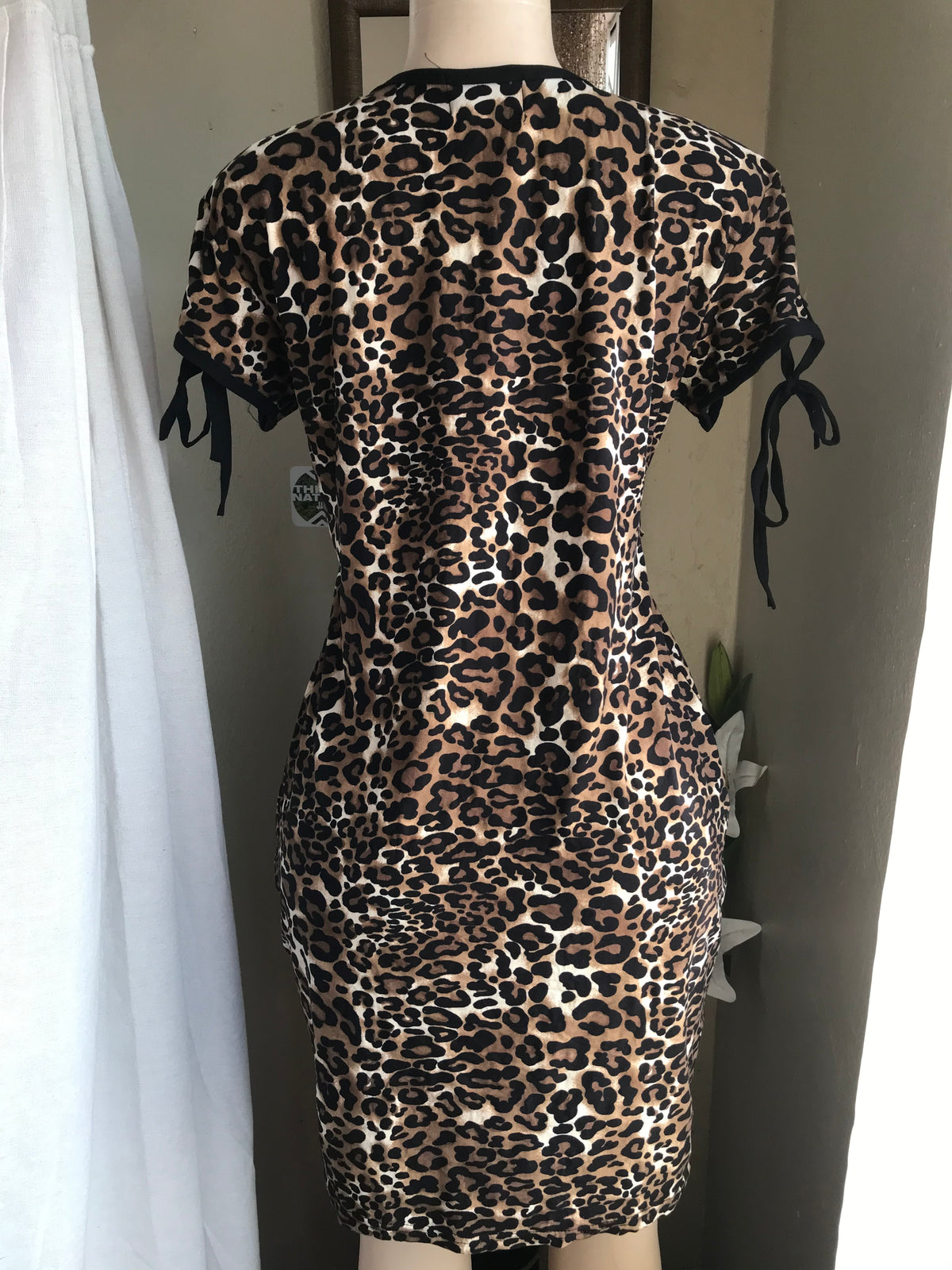 cheetah print bodycon dress lace up sleeve M