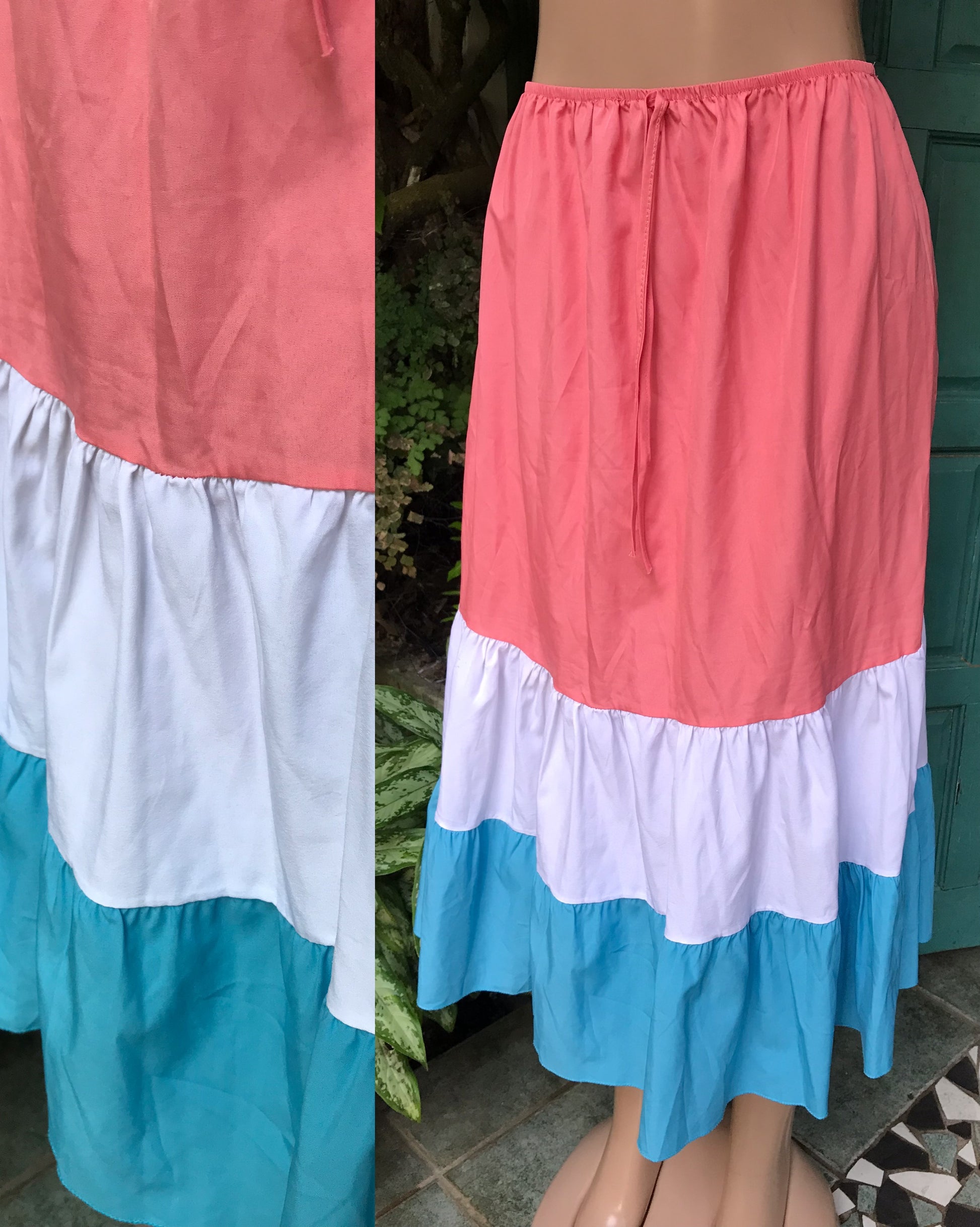 coral colour block maxi skirt ruffle . One size