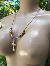 Load image into Gallery viewer, ĺll New / Refurbished beaded leather necklace *** sterling cross (TNJ original)
