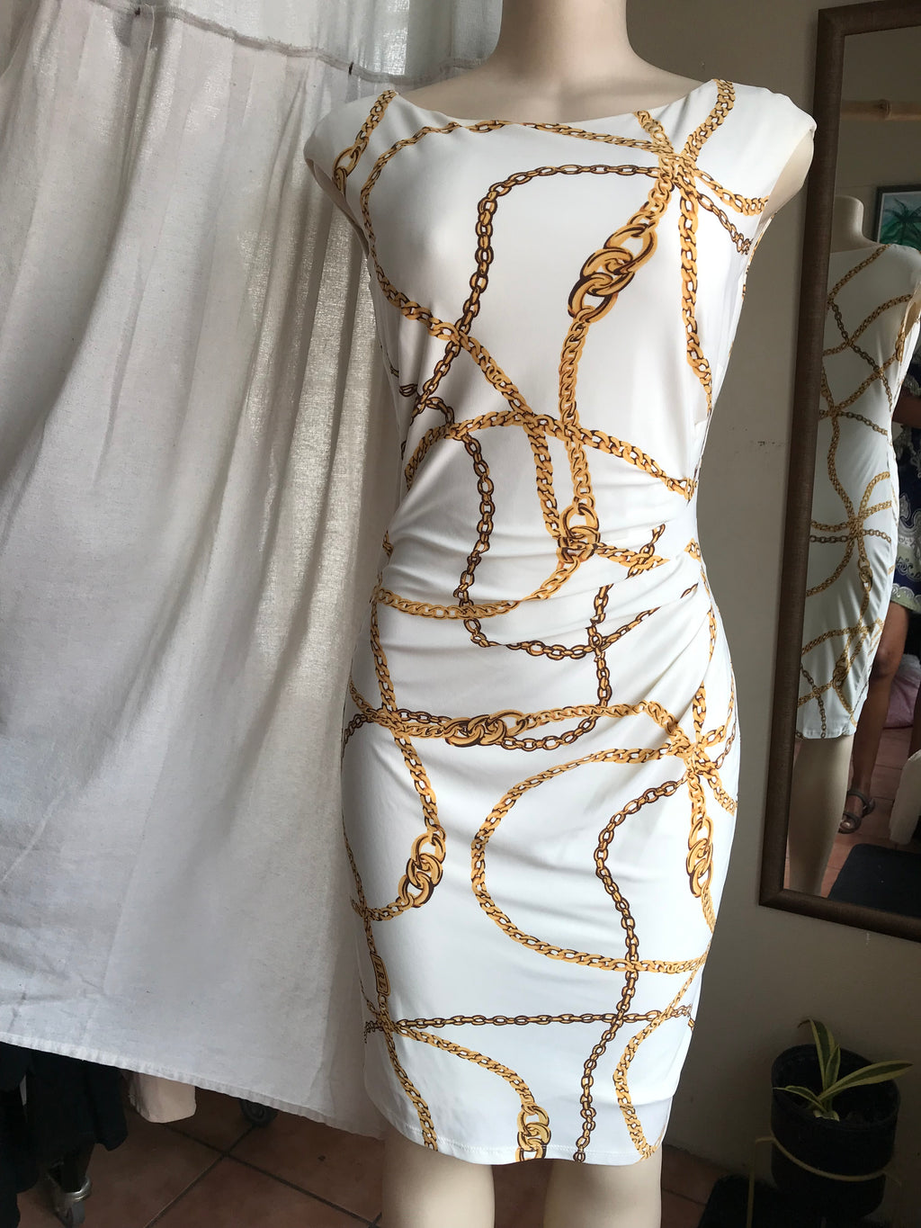 Ralph Lauren White gold chain Bodycon professional dress s/M