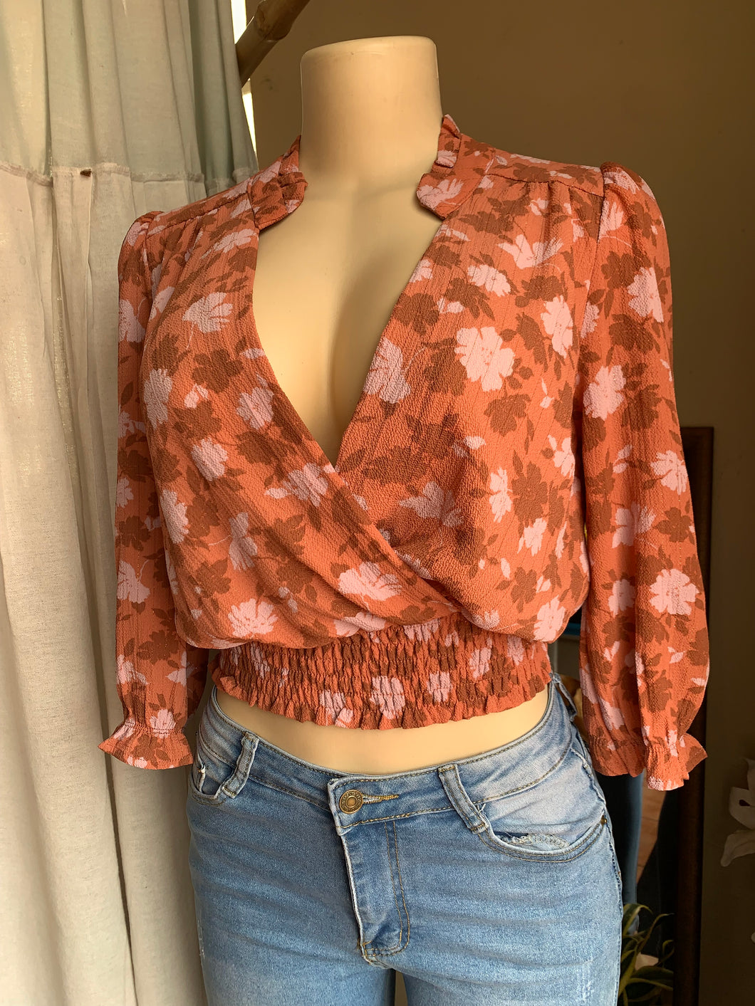 Orange+Blush pink patterned blouse … s