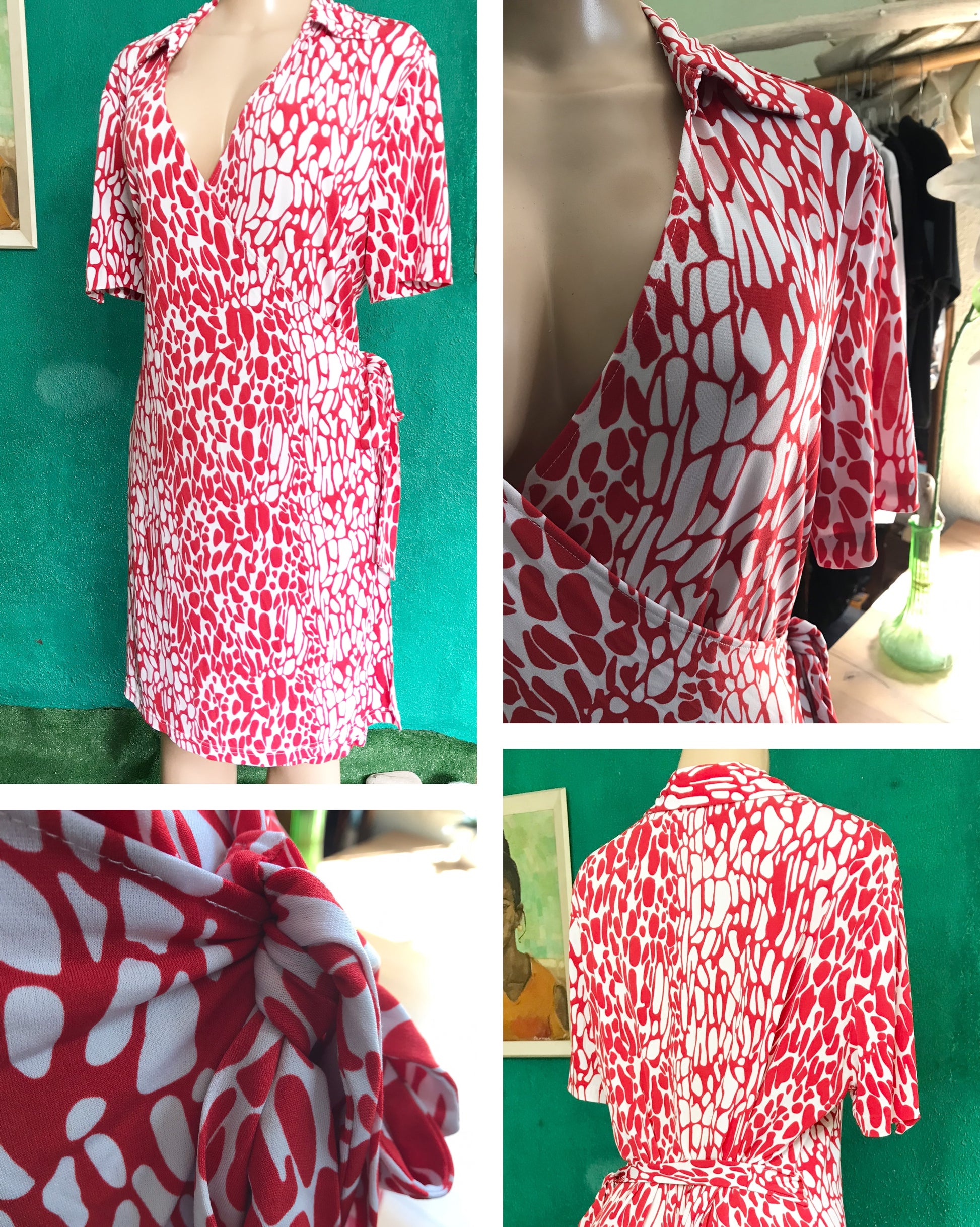 red print wrap dress stretchy . plus