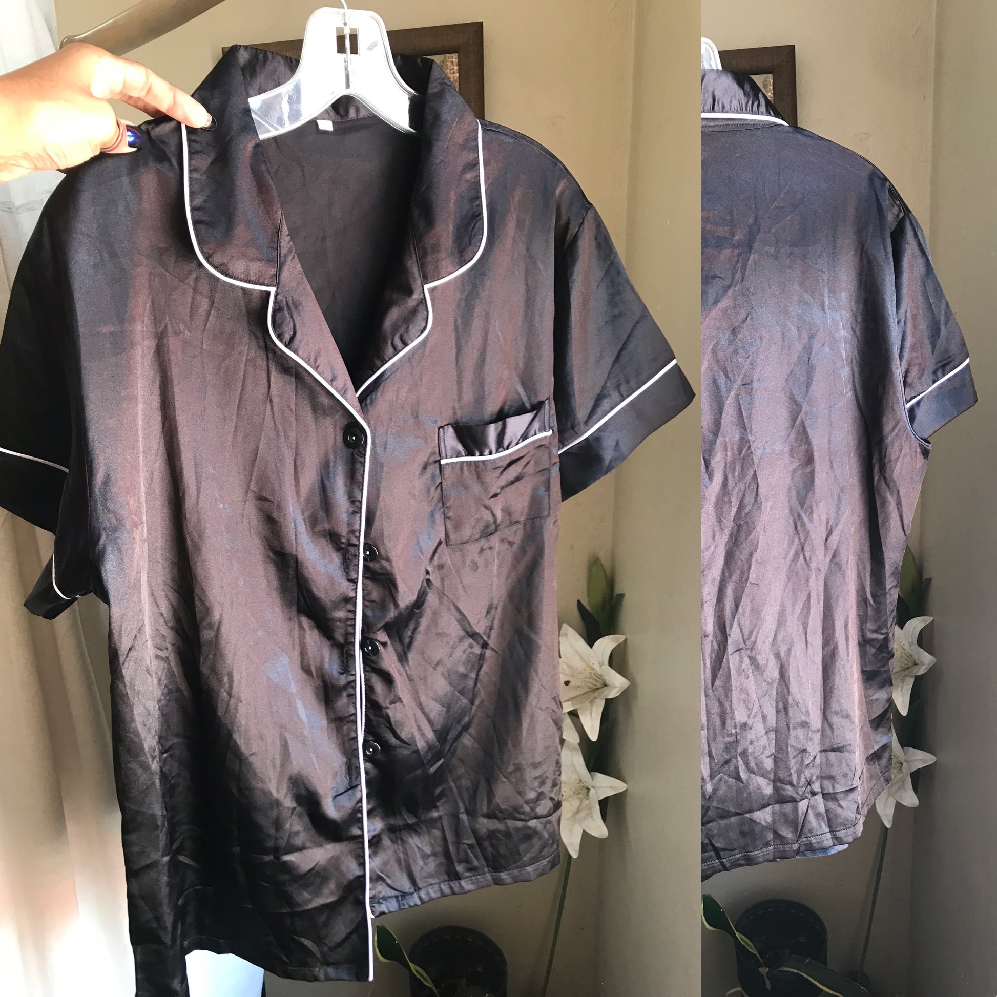 black silky classic pyjama shirt button front ... /xl