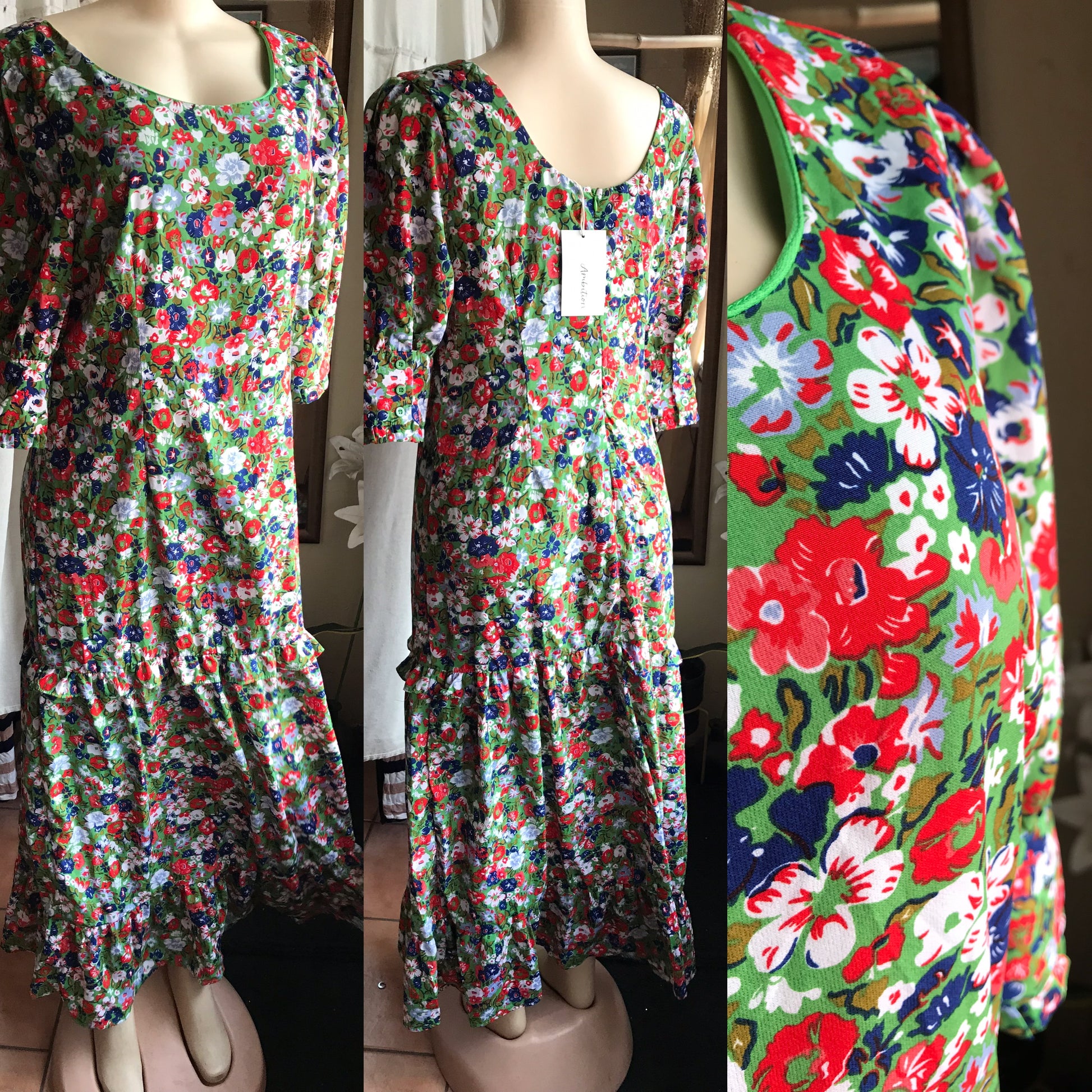 new tag green floral ruffle maxi dress . L