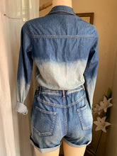 Load image into Gallery viewer, new tag Faded design button up denim romper ~~~ s/m
