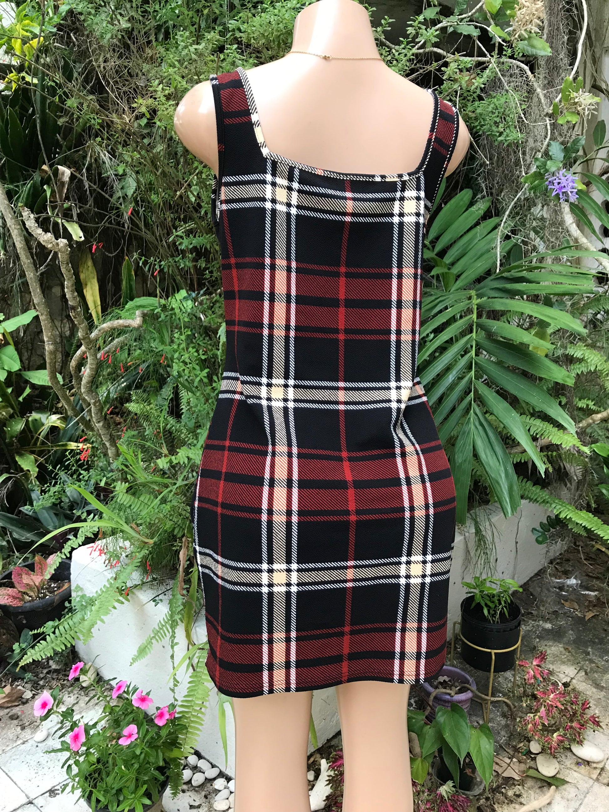 Large Plaid Print Bodycon Dress .. Plus /XL