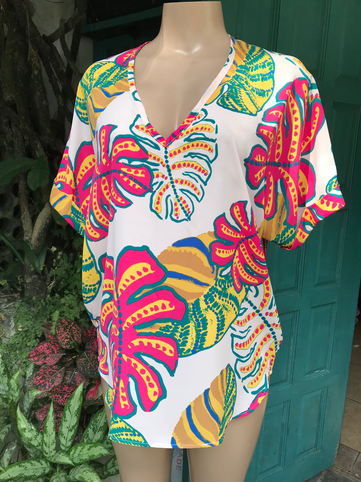 monsterra leaf sheer blouse work/play ... /xl