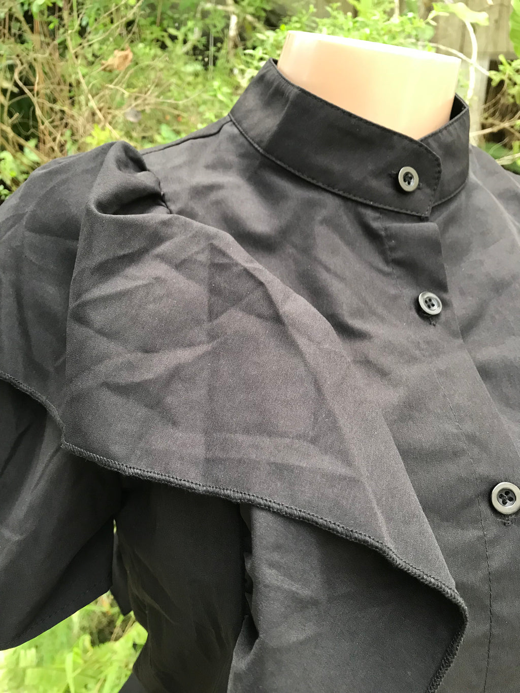 Black Office Nehru Collar Button Shirt With Statement Frill Detail ... S