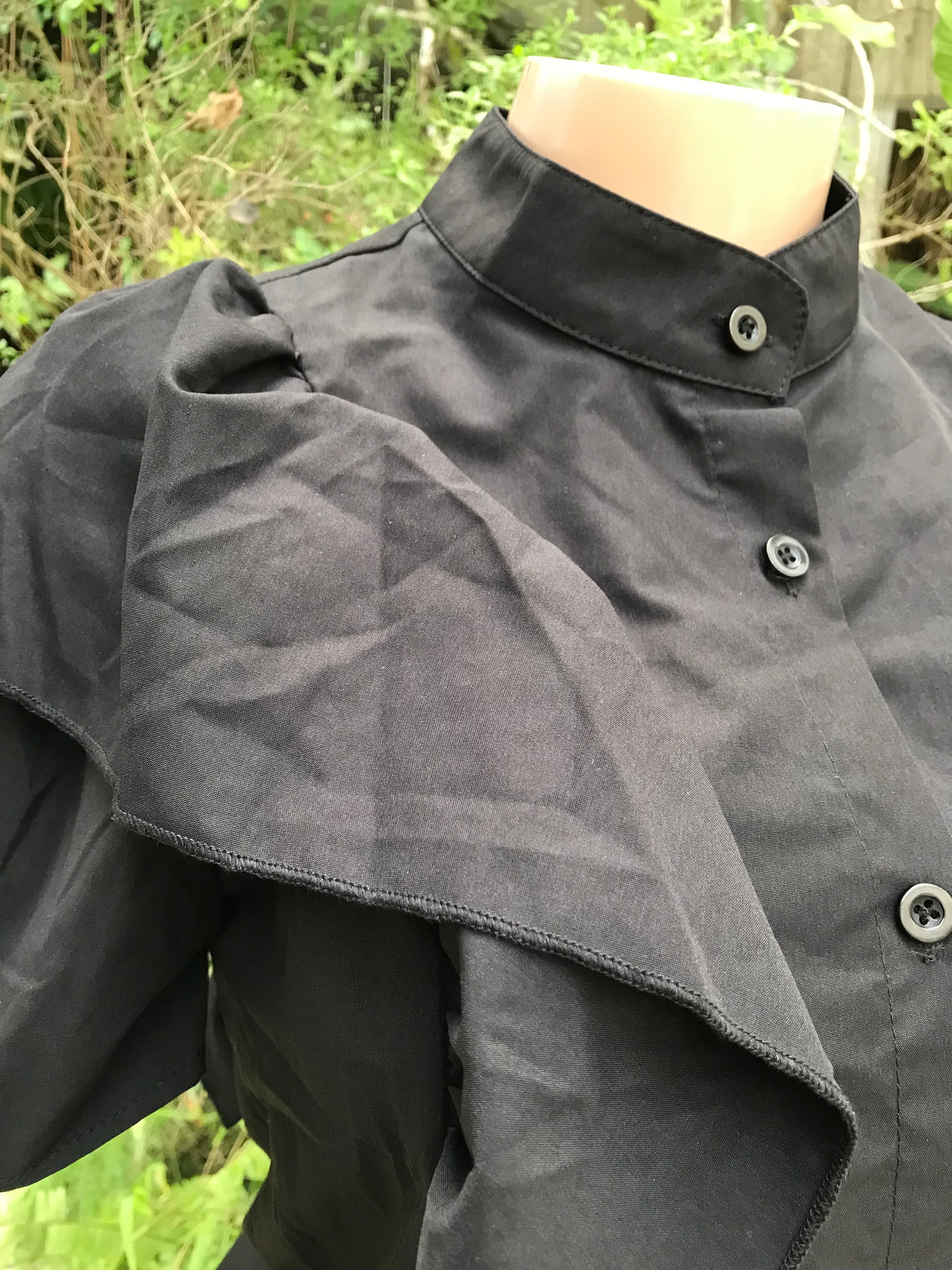 Black Office Nehru Collar Button Shirt With Statement Frill Detail ... S