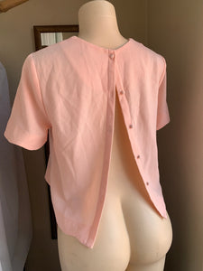 Pastel pink wave trim blouse with button down back detail … s