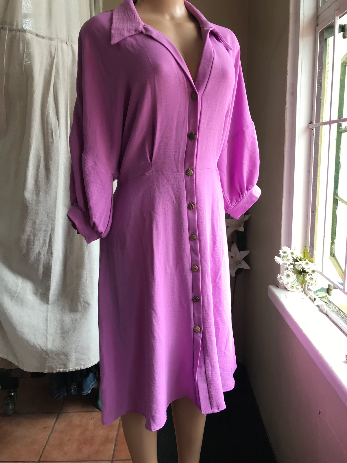 purple button shirt dress /xl: 2x