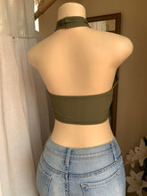 Load image into Gallery viewer, Strappy olive green halter style crop top … M
