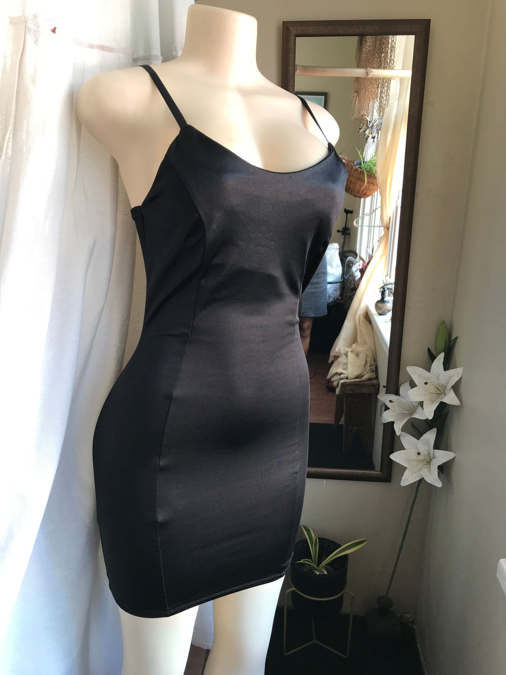 unworn black slip dress bodyscon silky