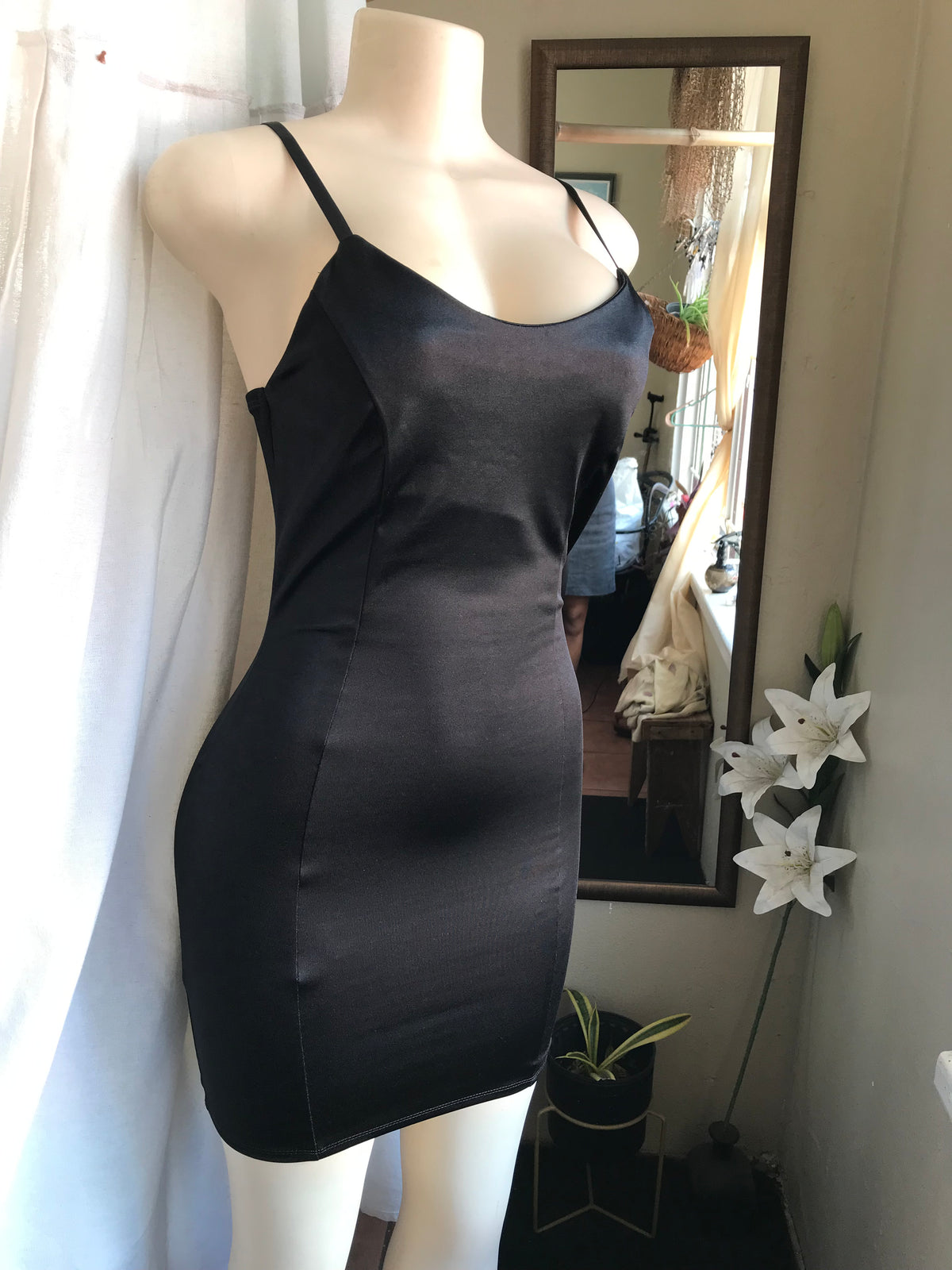 unworn black slip dress bodyscon silky