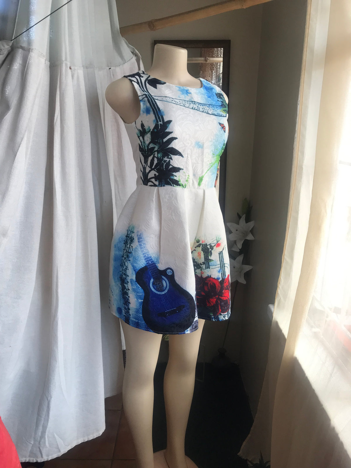 Blue white print dress s