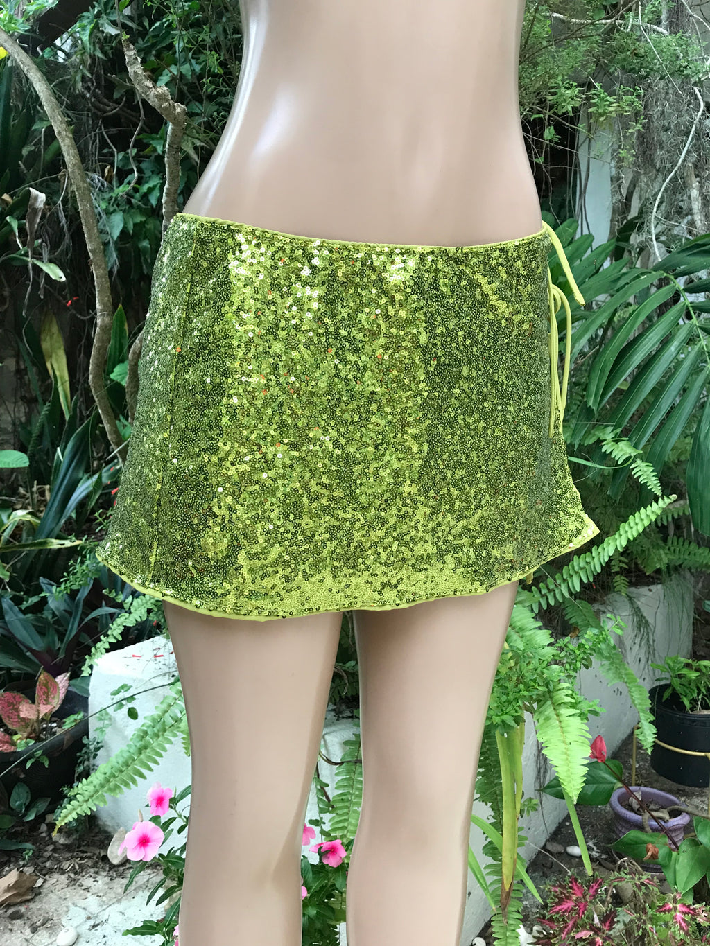 Mermaid Green Sequin Tied Top / Cheeky Mini Skirt ... M