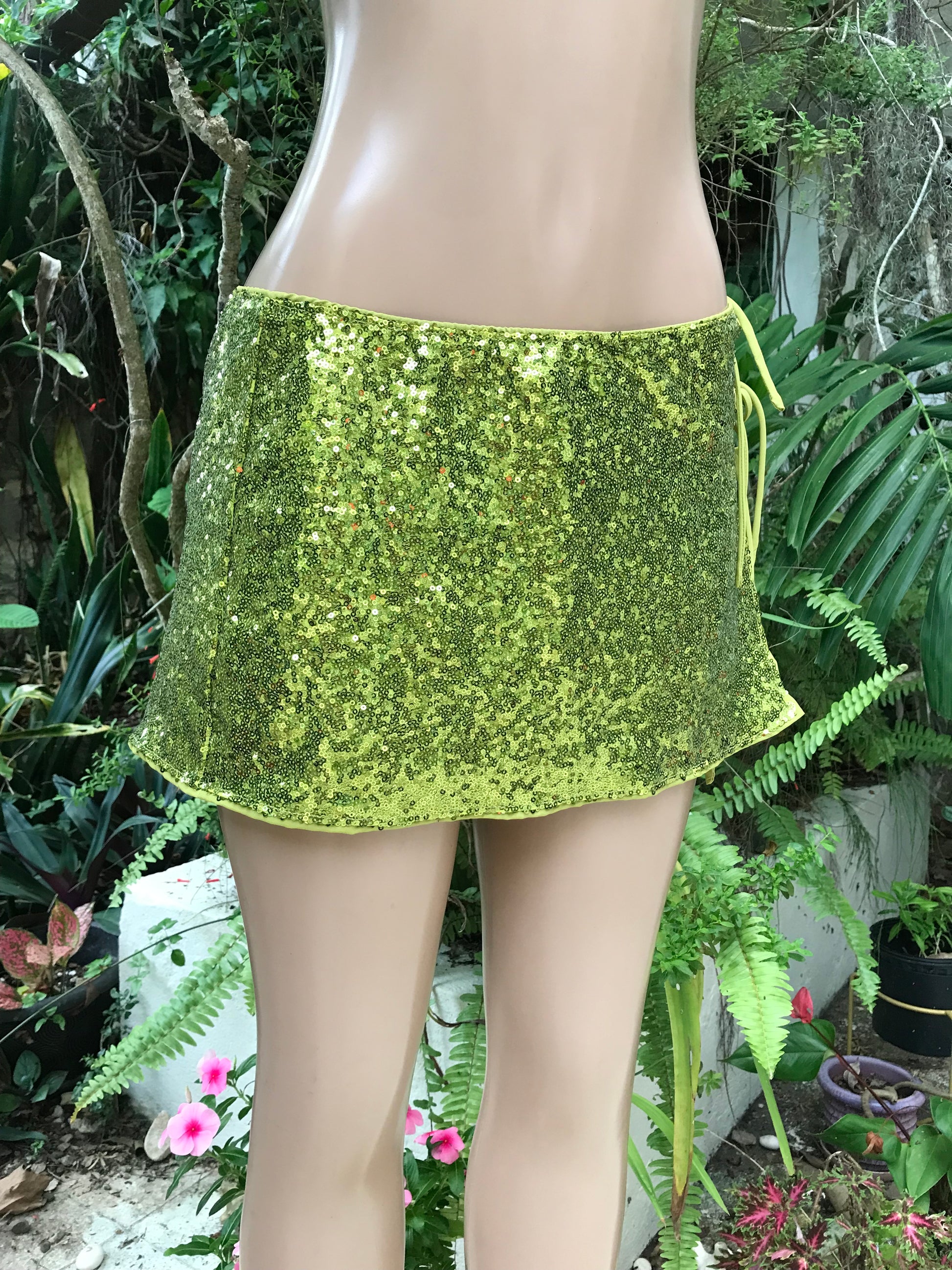 Mermaid Green Sequin Tied Top / Cheeky Mini Skirt ... M