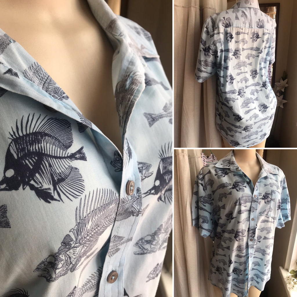 vintage mens blue fish printed shirt ... /xL