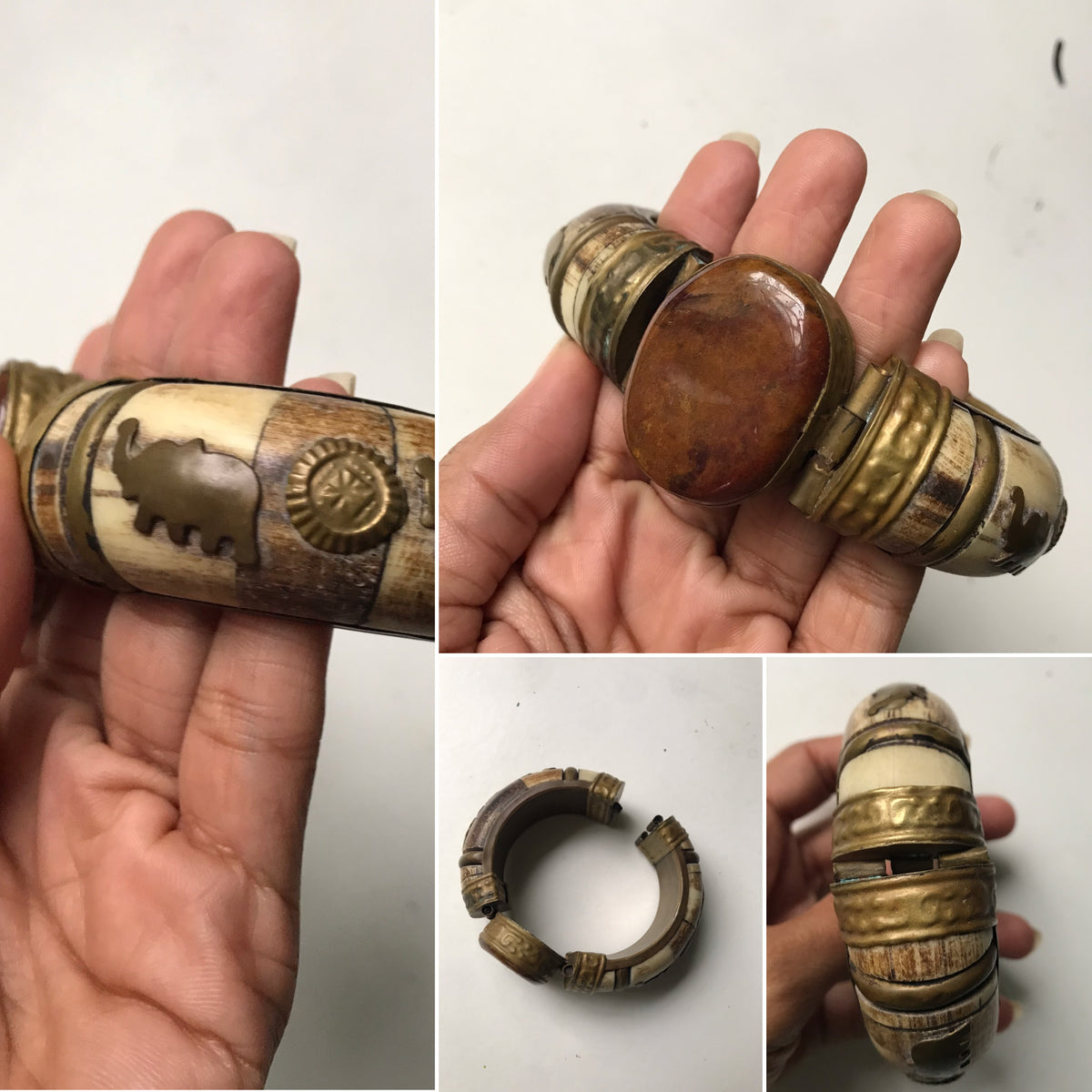 vintage elephant ivory bangle with stone