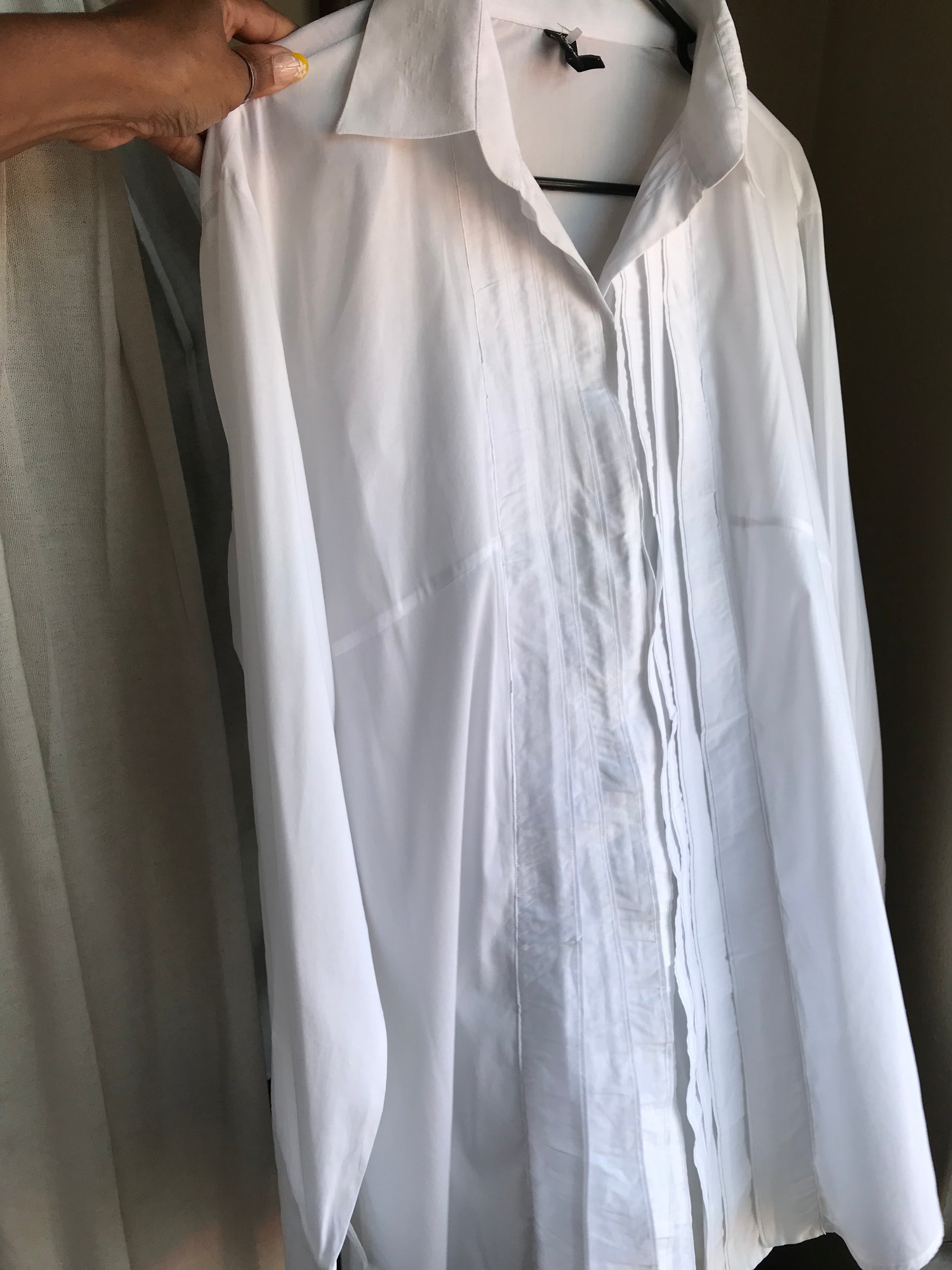 white organic pleat front button shirt ... /xl