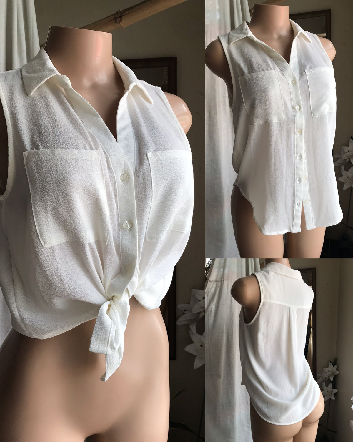 white sleeveless button top work/play ... s to m