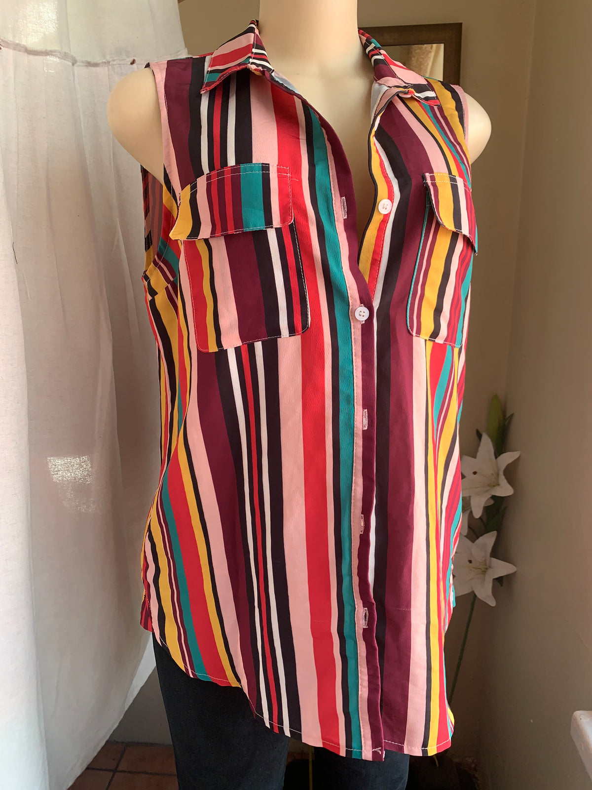 candy stripe sleeveless button blouse ... /xl