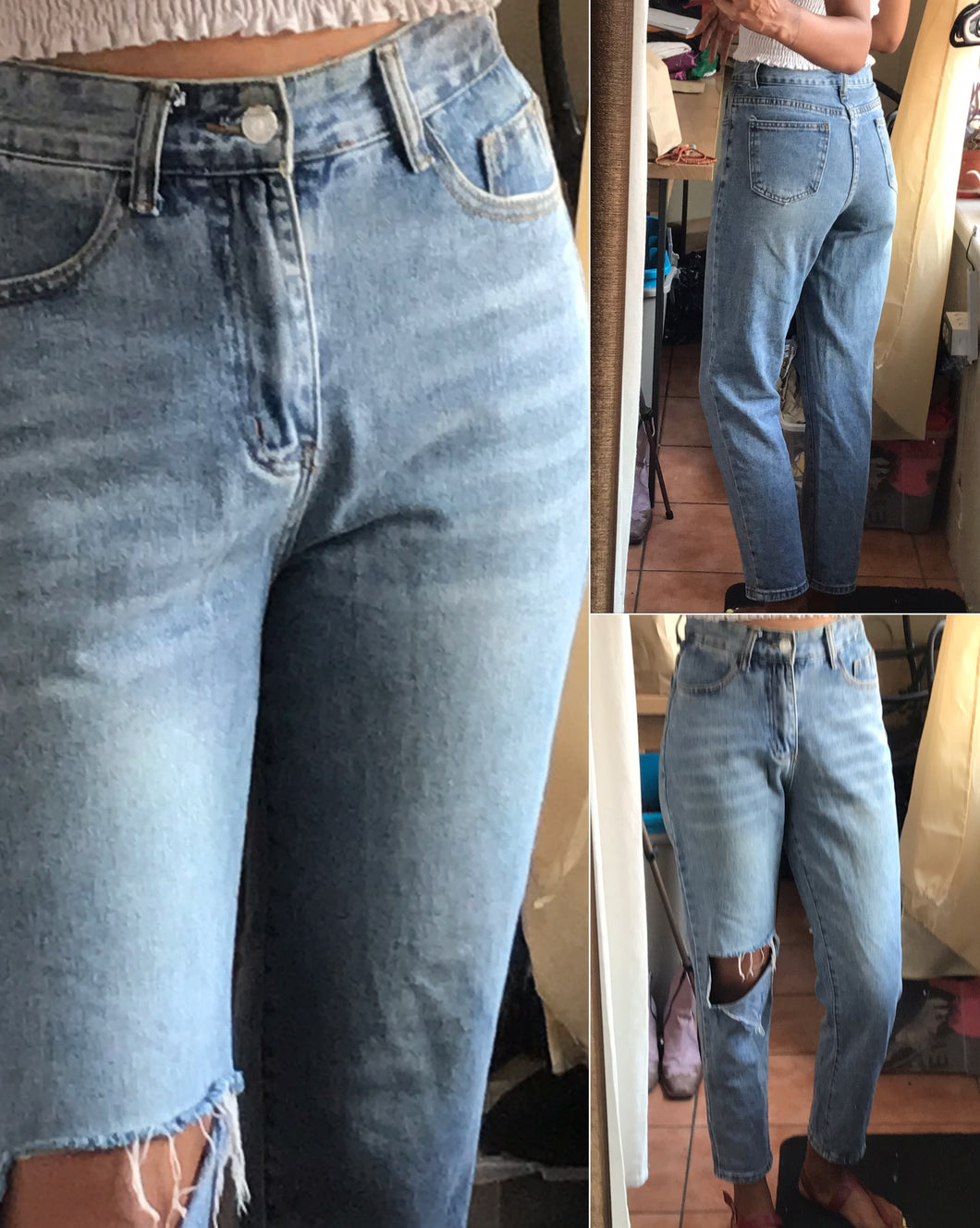 Distressed mom jean ::: S