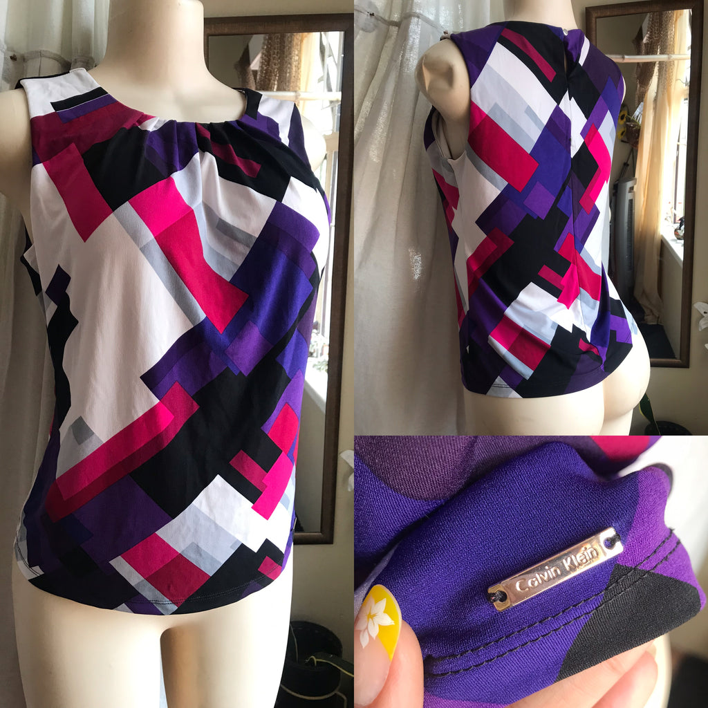calvin klein print sleeveless professional blouse ... m