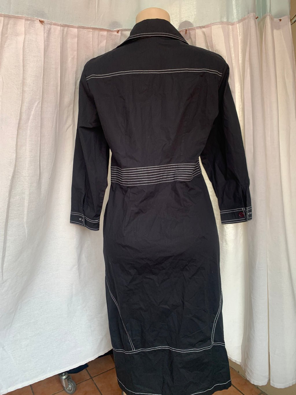 Black button down work dress with white accent stitching /XL size 16