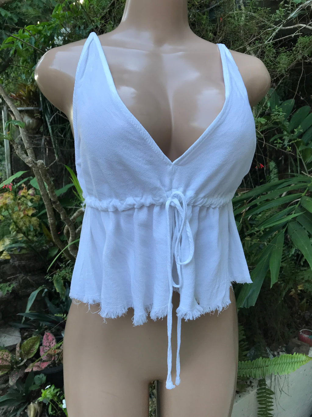 Brandy Melville white boho fringe spaghetti blouse… one size . S to large/ plus . cotton blend ,,,