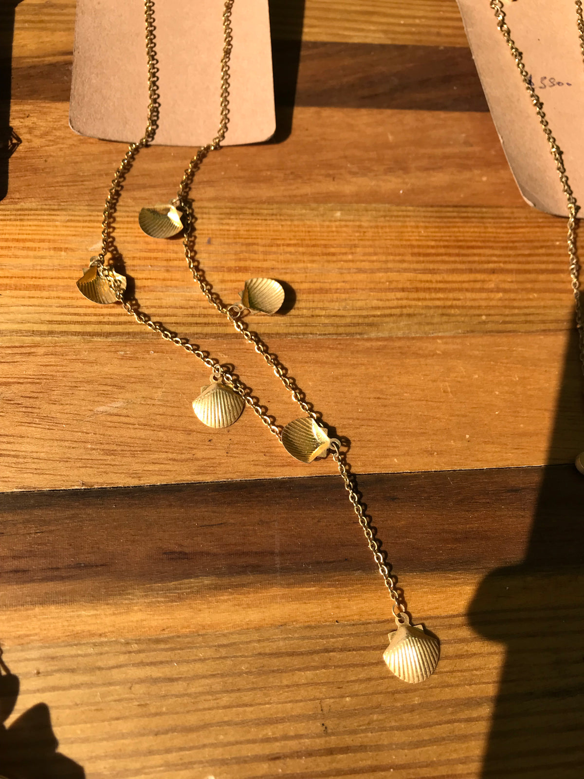 New gold dangle shell NECKLACE & EARRINGS set *** Non tarnish