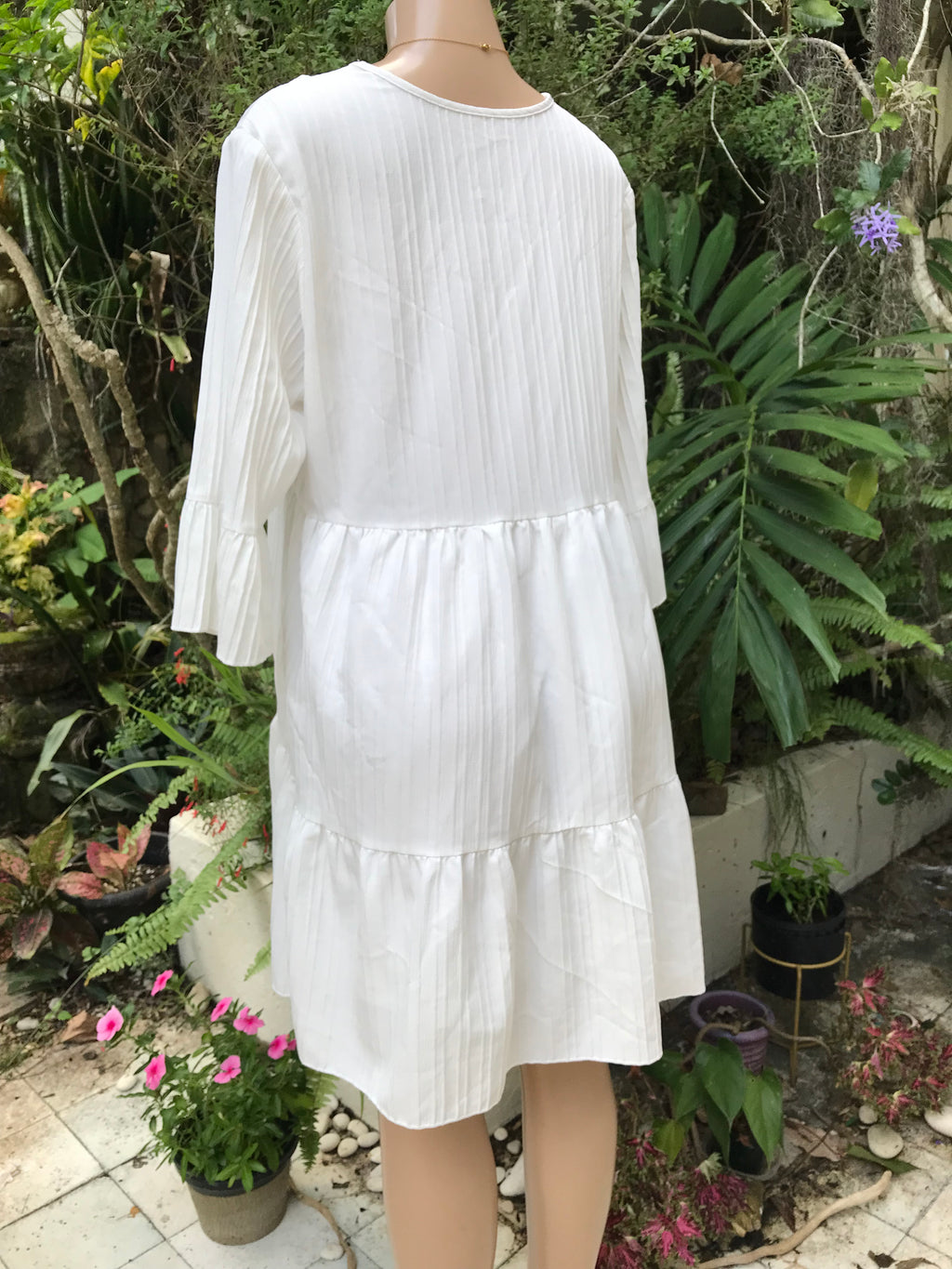 White Ruffle Bell Sleeve Dress . Plus /XL