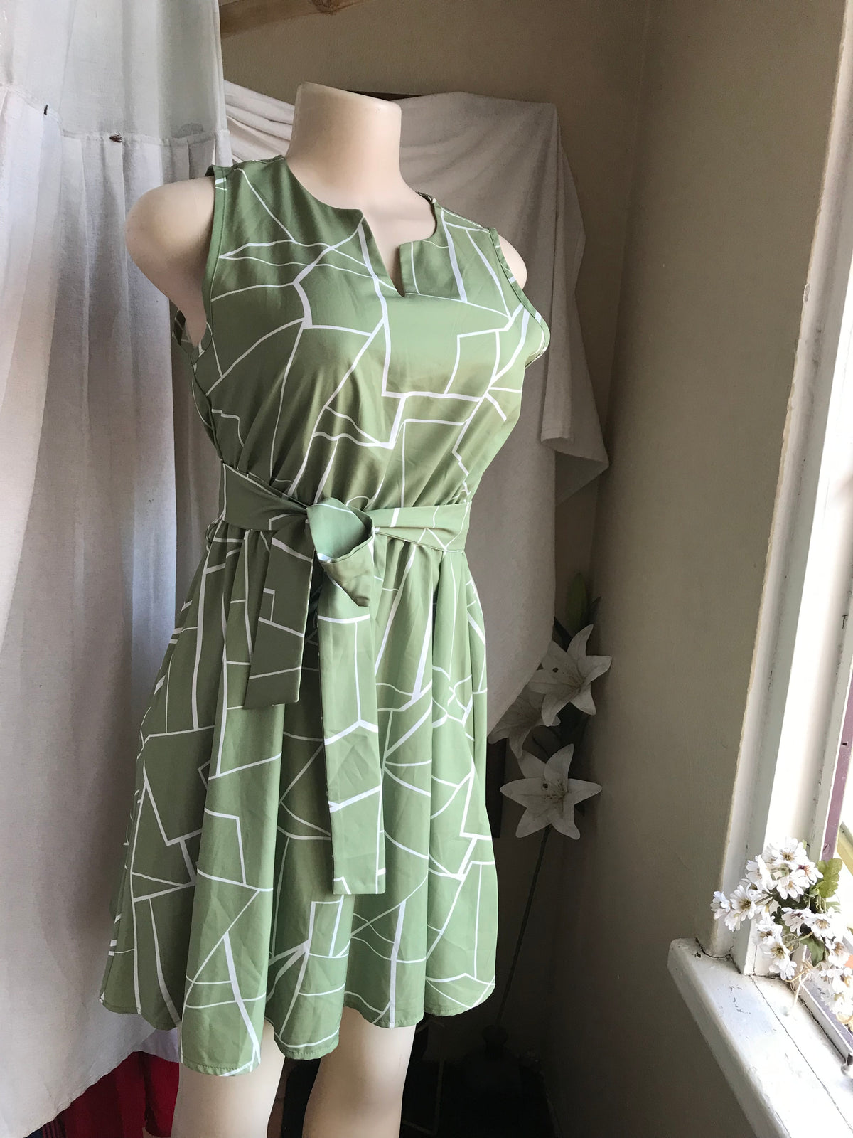 Green print dress s
