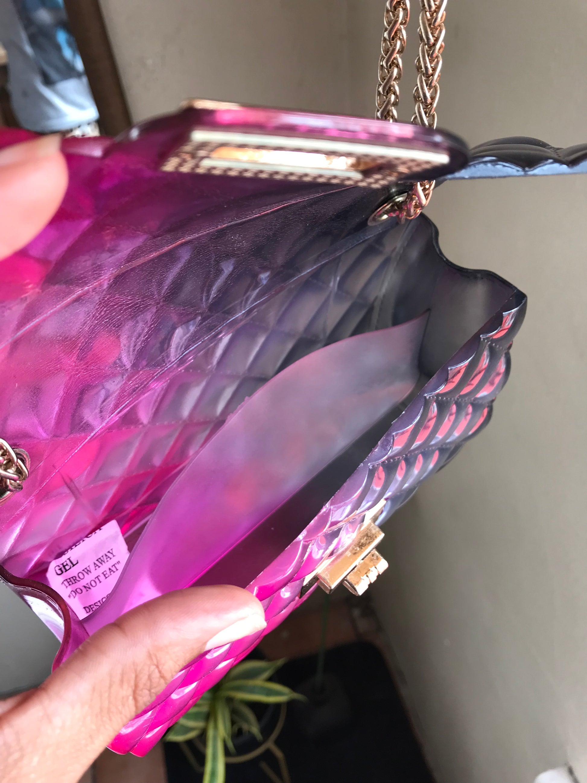Unused pink ombre mini bag gold chains lll