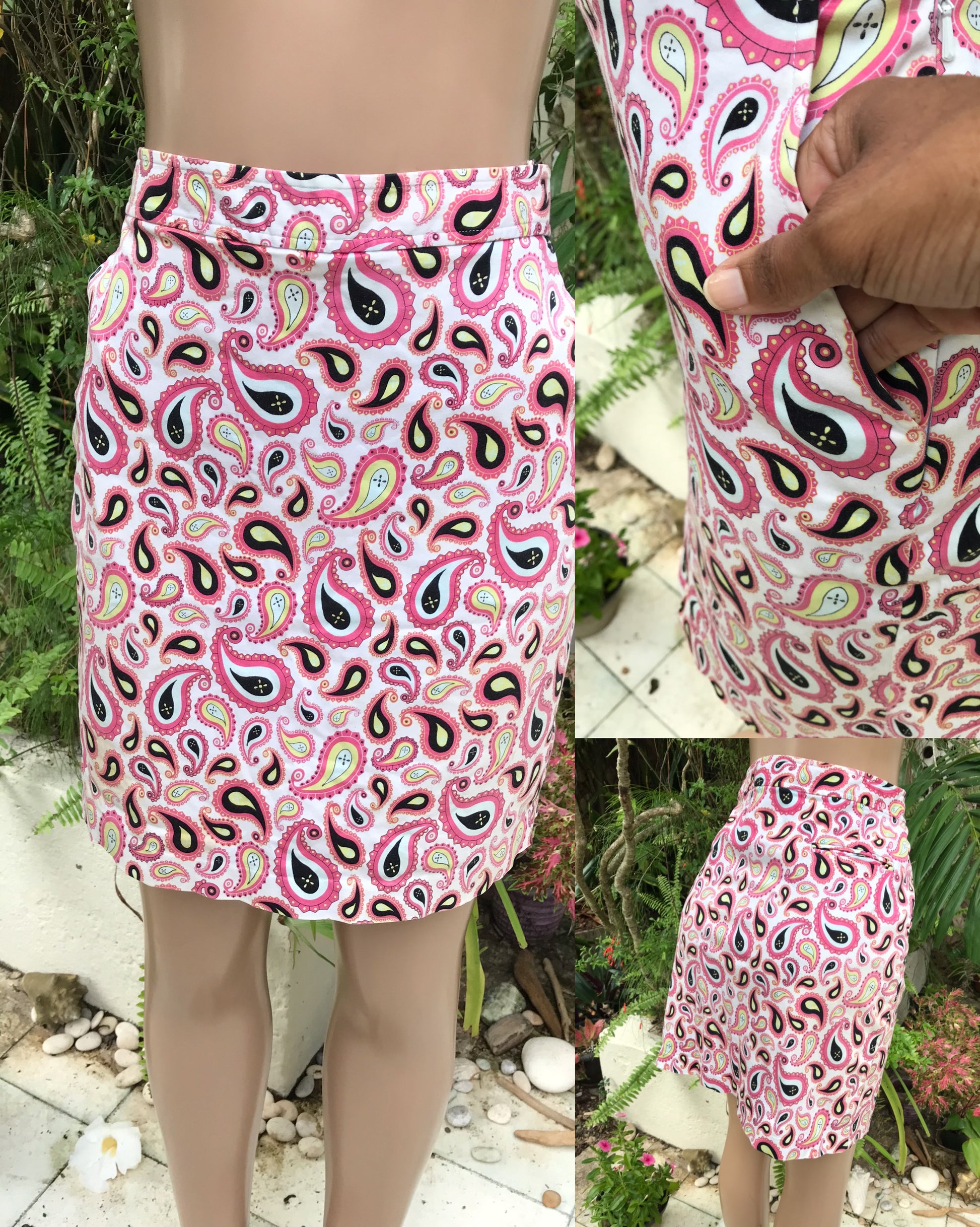 pink whimsical paisley print pencil skirt cotton . Large ,,,