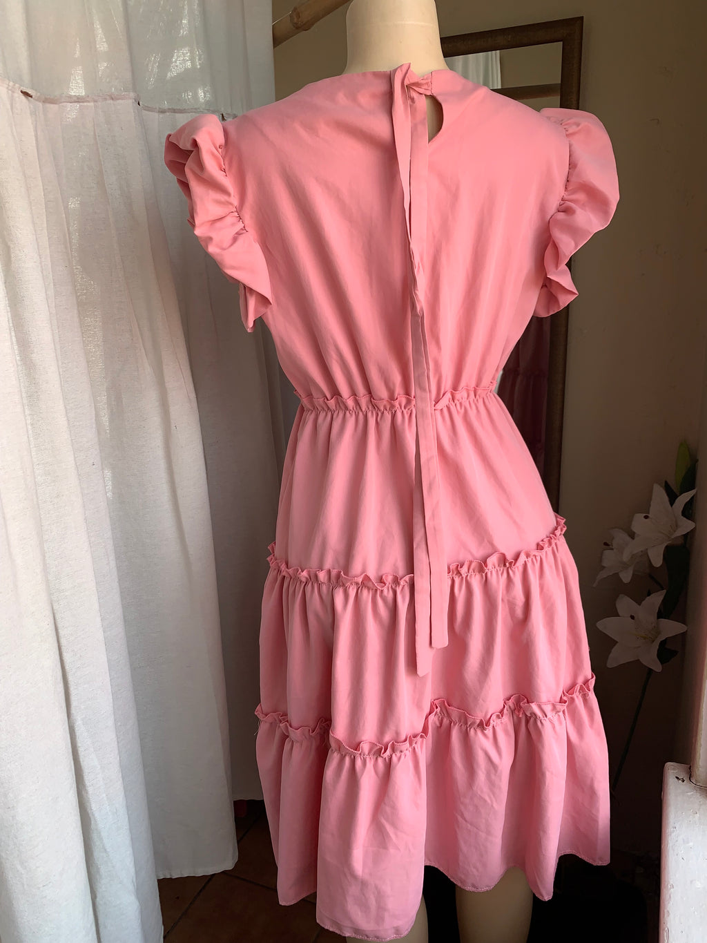 Pink ruffle midi dress M/L