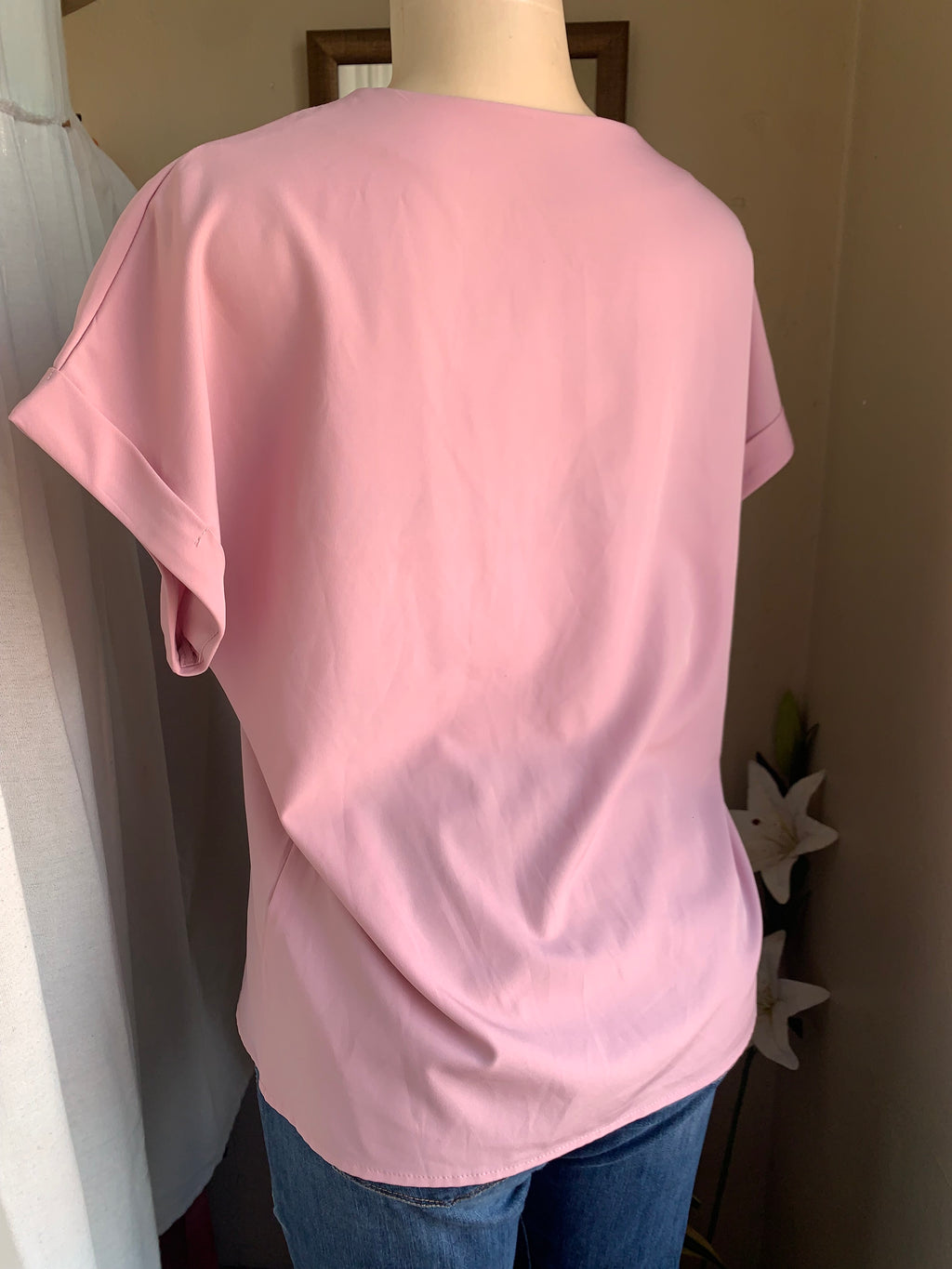 Pink shirt blouse with cuff sleeves … M to L