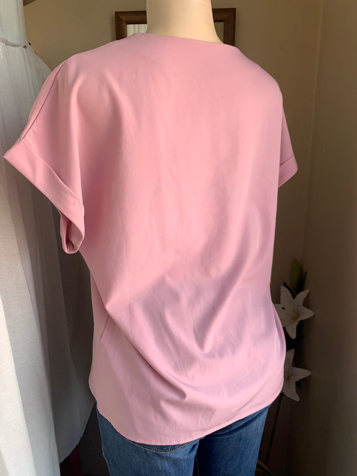 Pink shirt blouse with cuff sleeves … M to L