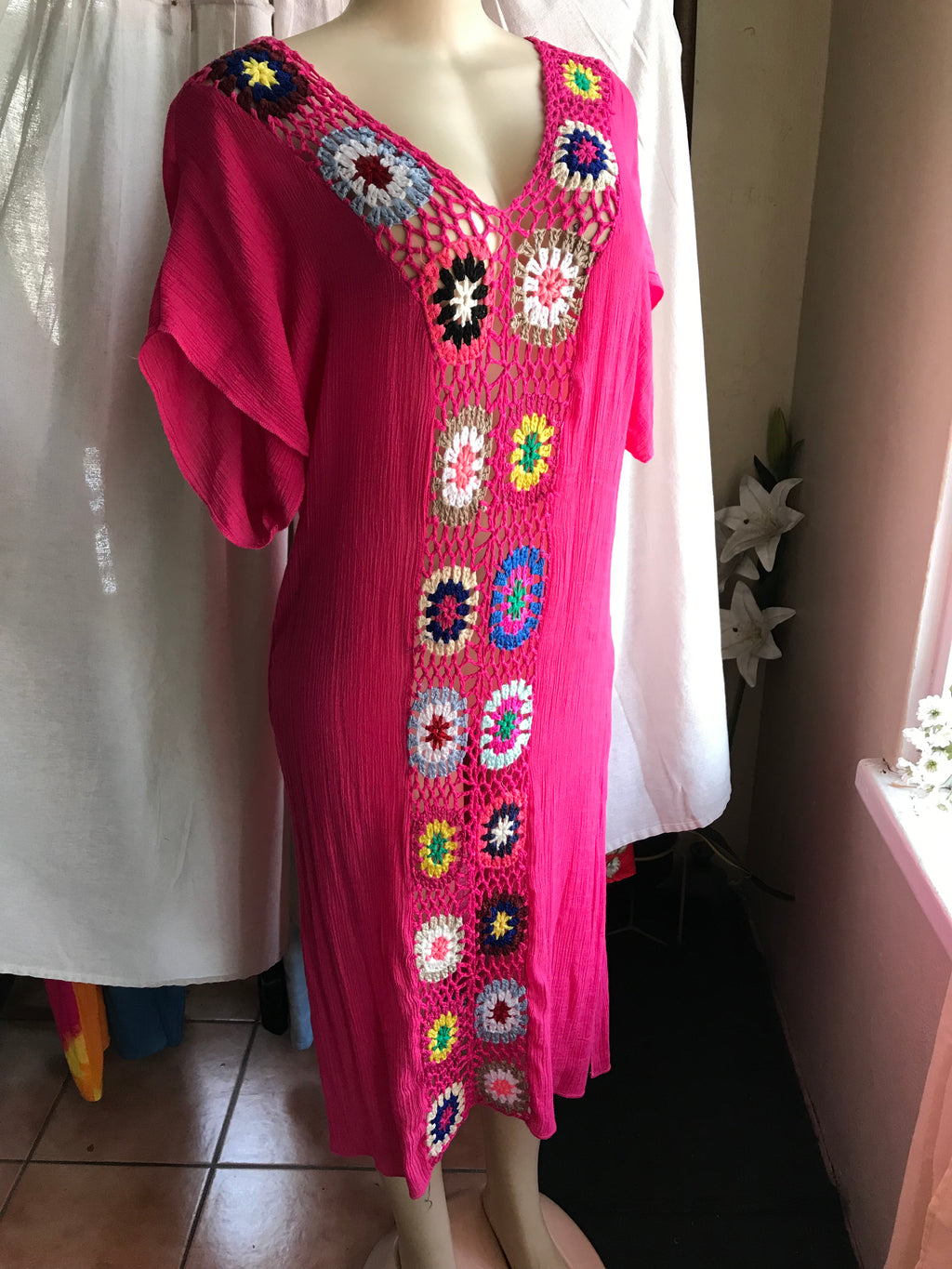 Pink crochet floral lightweight dress XL