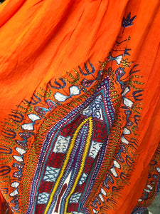 orange organic african print maxi dress ,,, /XL