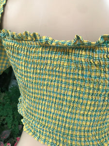 Yellow plaid retro Style top crop... S