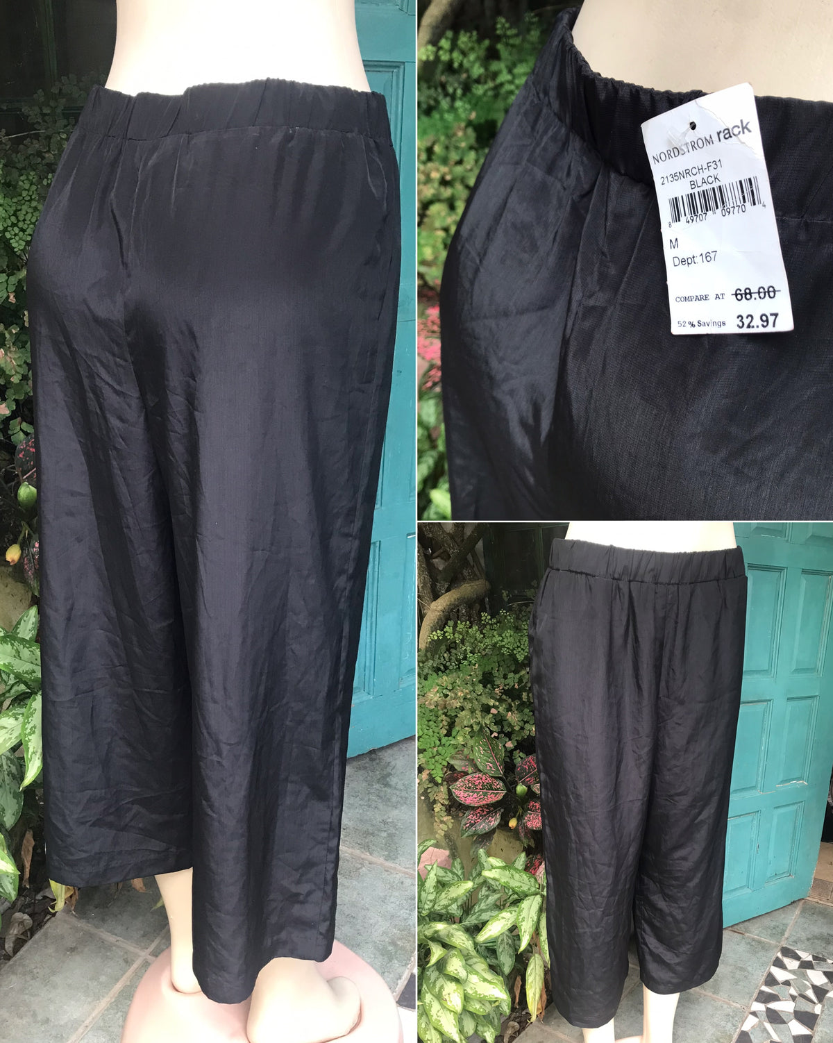 new tag elegant black silky flowy pants work/play ::: m to Large