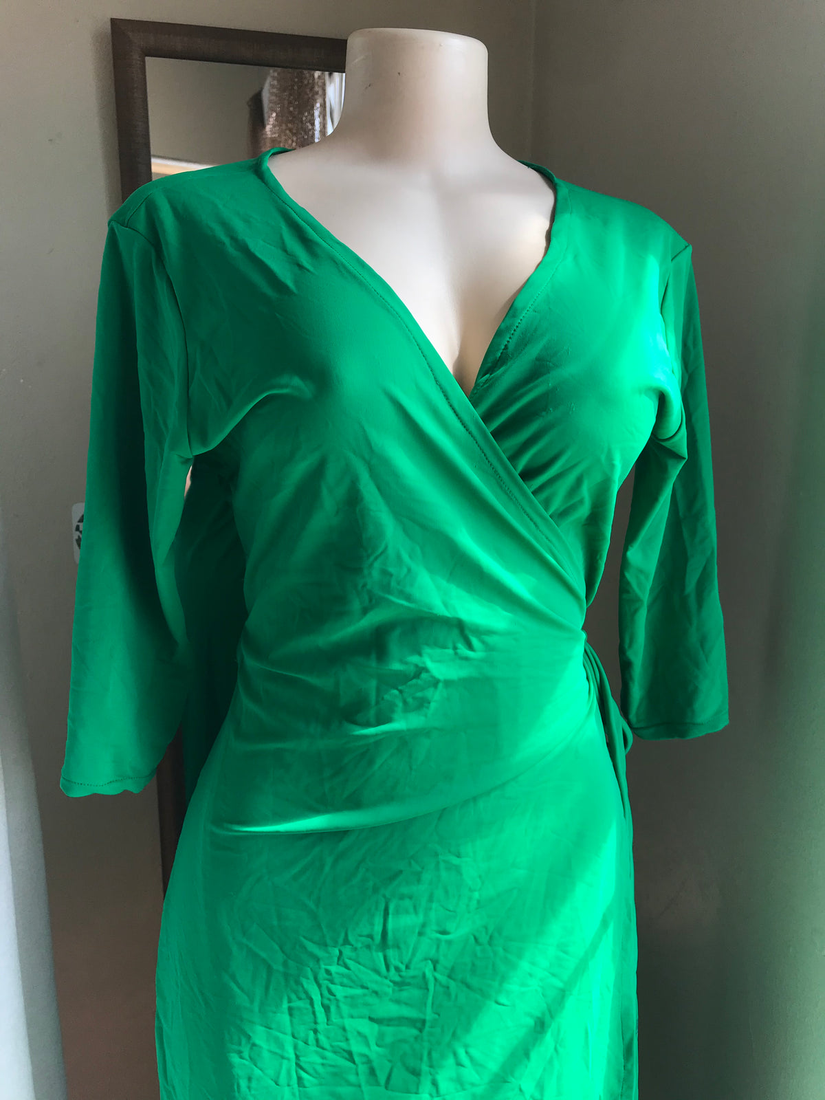 green wrap dress mid sleeve M-L