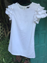 Load image into Gallery viewer, white organic mini tunic dress ruffle sleeve . S ,,,
