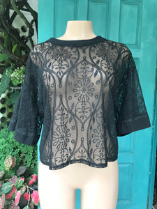 Black lace Bell sleeve turtleneck blouse... L