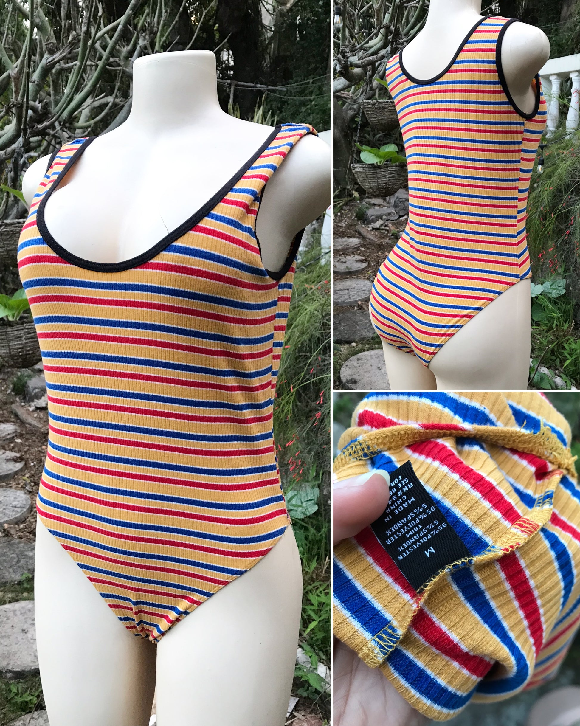 vintage ribbed primary colour bodysuit 70s vibe ... M / L ^^^