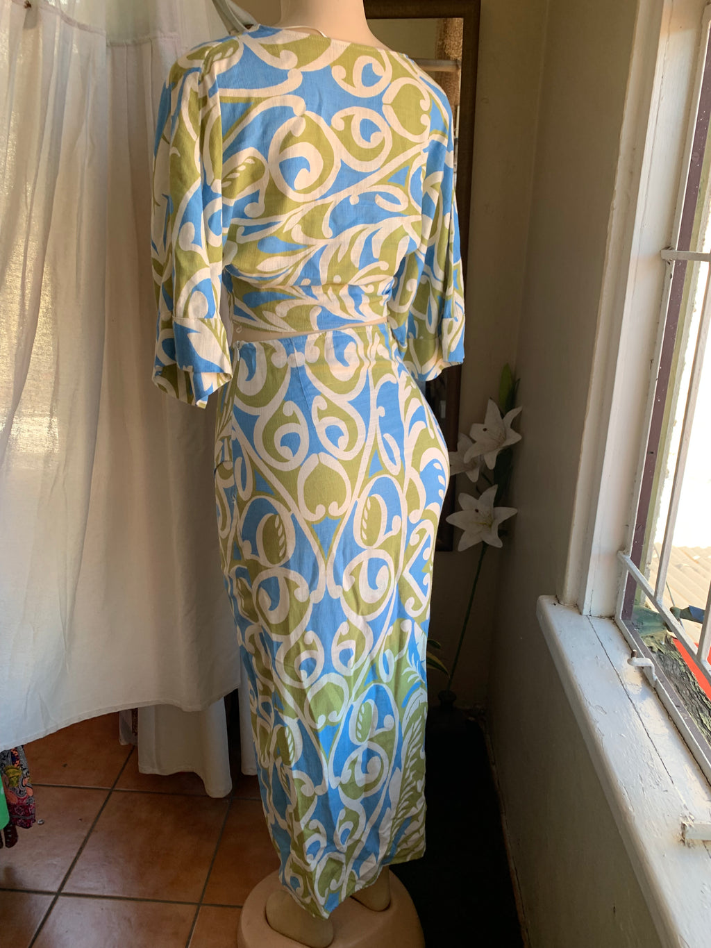 Blue+Green two piece vacation skirt set Small