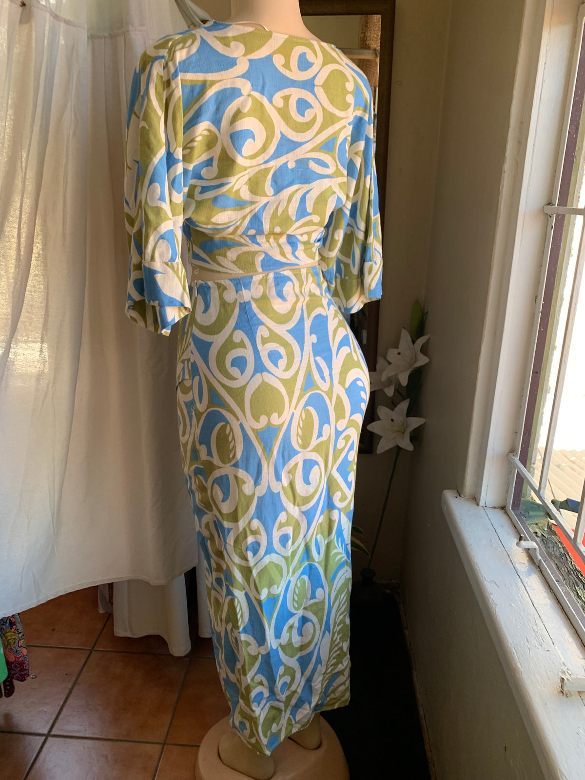 Blue+Green two piece vacation skirt set Small