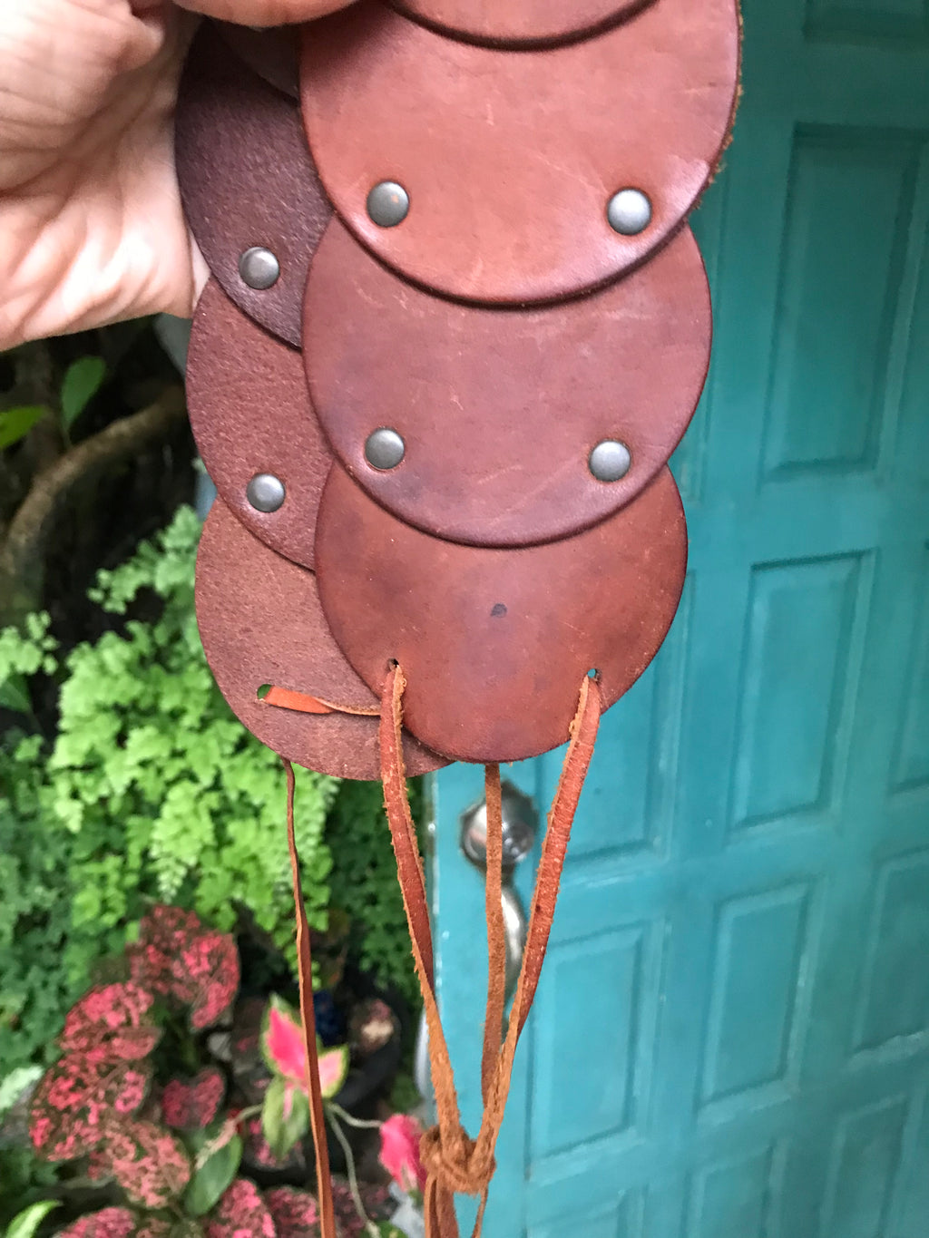 Y2K leather disk belt tied . one size
