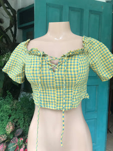 Yellow plaid retro Style top crop... S